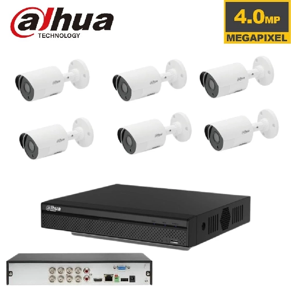 מערכת אבטחה מצלמות Dahua דאווה + 6 מצלמות dahua רזולוציה 4MP